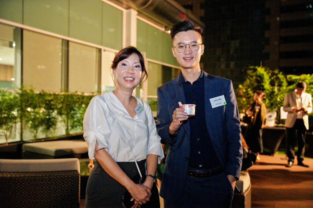 Ms Verity Thoi (left), Senior Manager at CGS, also caught up with friends, old and new. 